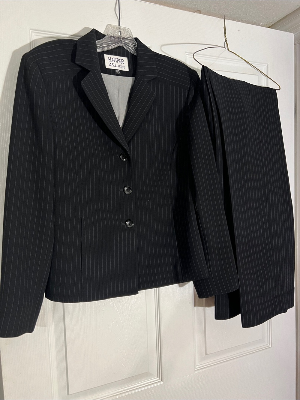 Kasper Black Pinstripe Women's Suit Jacket & Skirt